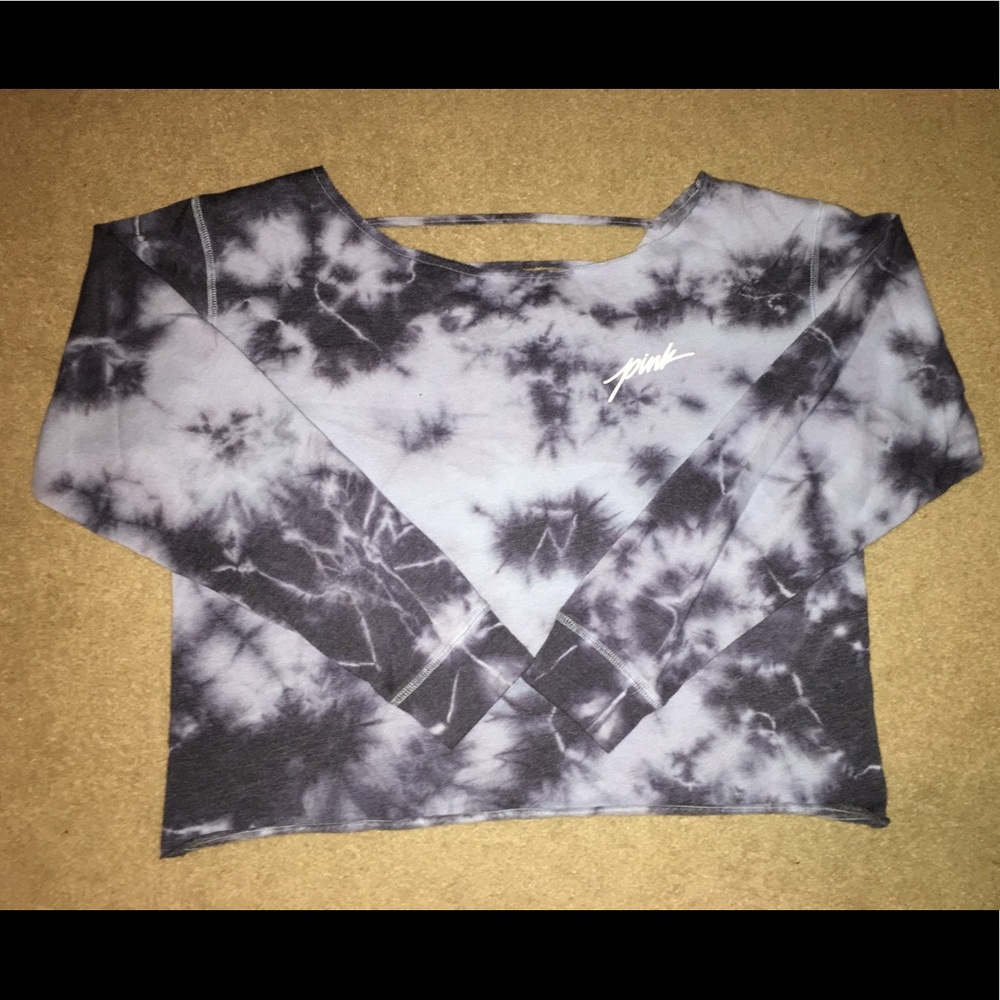 PINK Tie Dye Cropped Crossback Crewneck